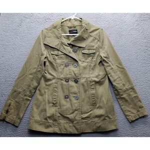 Hurley Military Jacket Womens Small Green‎ Cotton Double Breasted Inside Zip